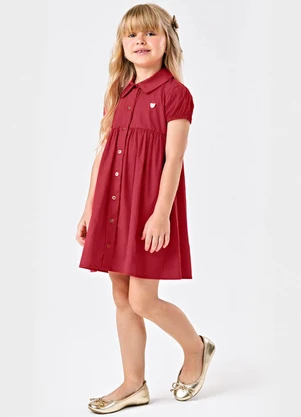Rovitex - Vestido Infantil com Manga Franzida Vermelho - ROVITEX