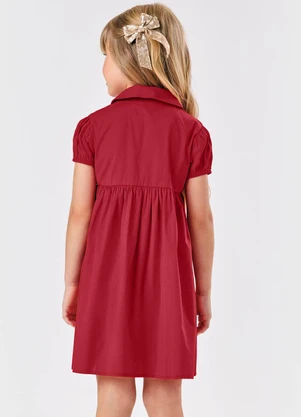 Rovitex - Vestido Infantil com Manga Franzida Vermelho - ROVITEX