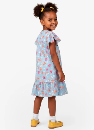 Select - Vestido Infantil com Manga Godê Azul - SELECT