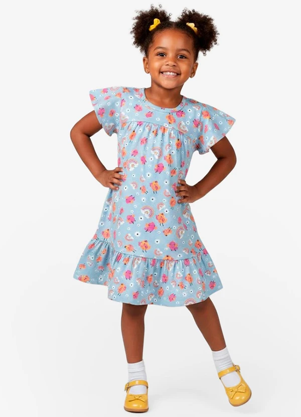 Select - Vestido Infantil com Manga Godê Azul