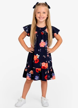 Select - Vestido Infantil com Manga Godê Azul - SELECT