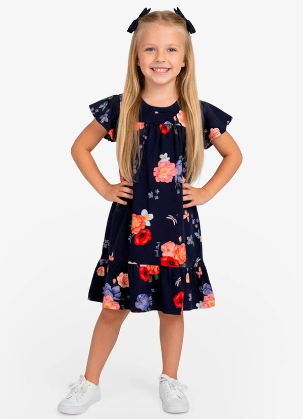 Select - Vestido Infantil com Manga Godê Azul