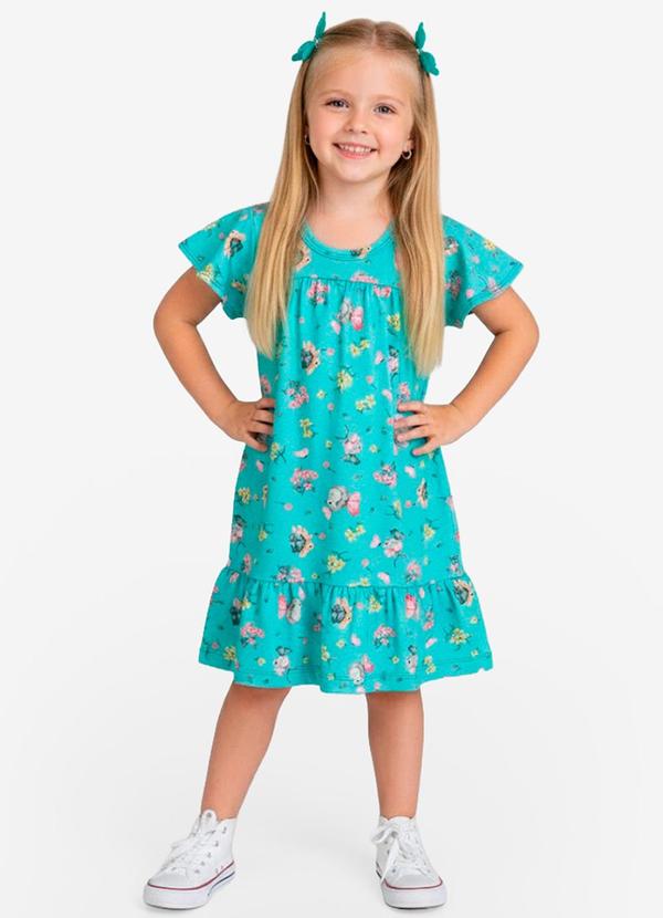 Select - Vestido Infantil com Manga Godê Azul