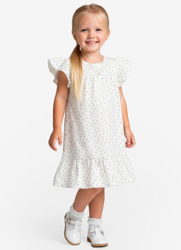 Select - Vestido Infantil com Manga Godê Bege