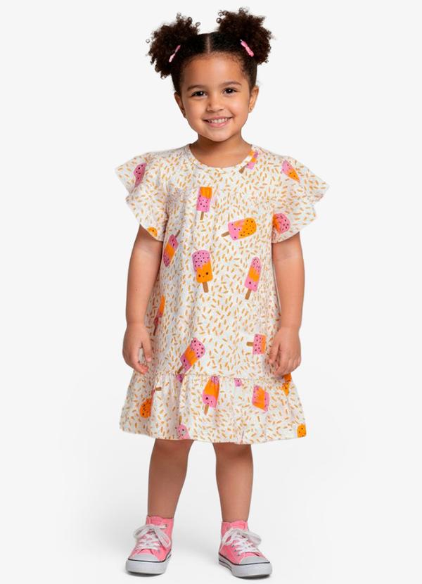Select - Vestido Infantil com Manga Godê Laranja