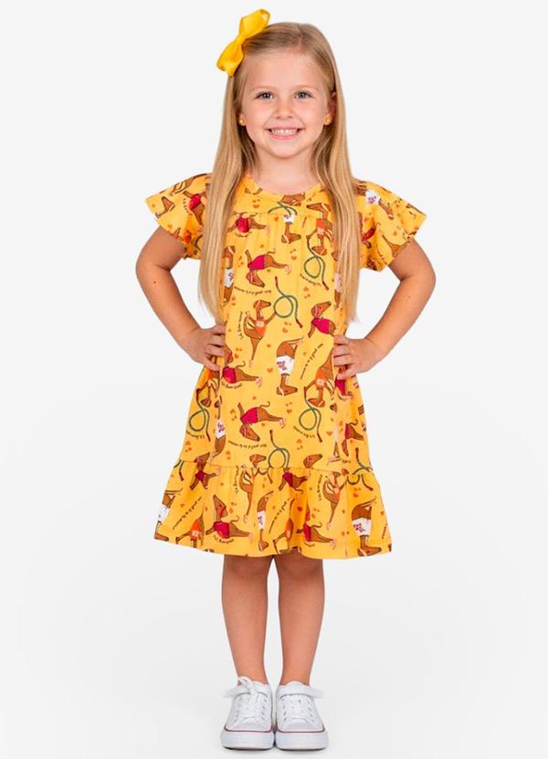 Select - Vestido Infantil com Manga Godê Laranja
