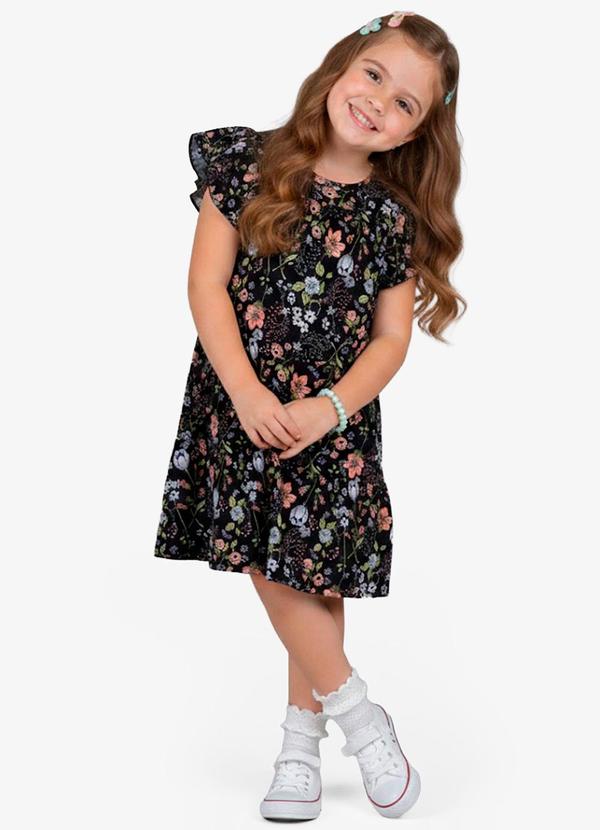 Select - Vestido Infantil com Manga Godê Preto
