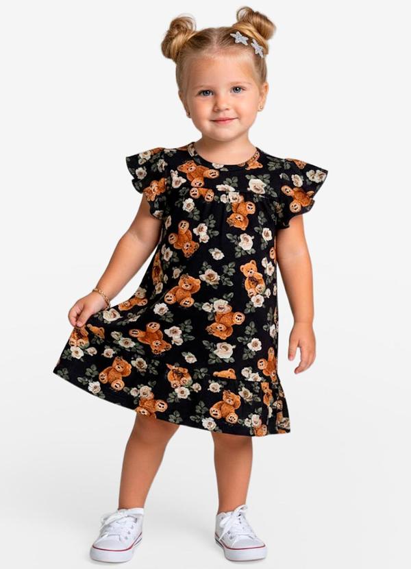 Select - Vestido Infantil com Manga Godê Marrom