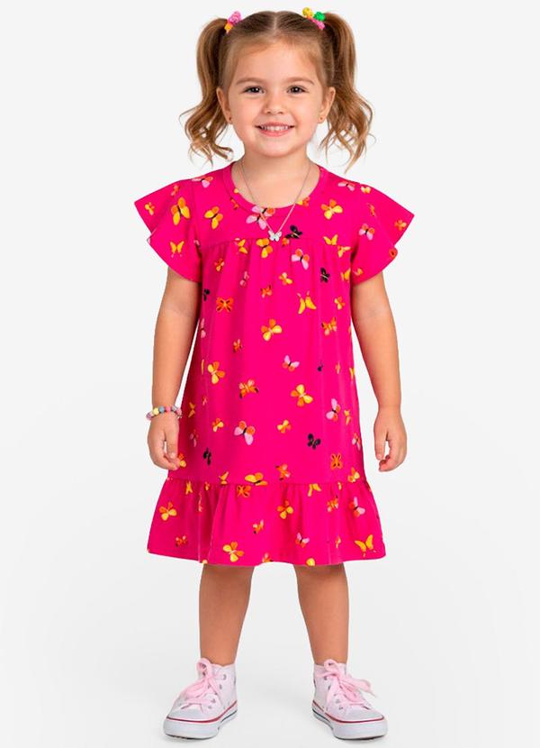 Select - Vestido Infantil com Manga Godê Rosa
