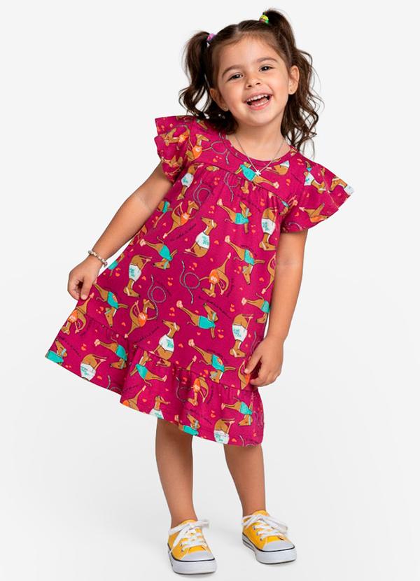 Select - Vestido Infantil com Manga Godê Rosa
