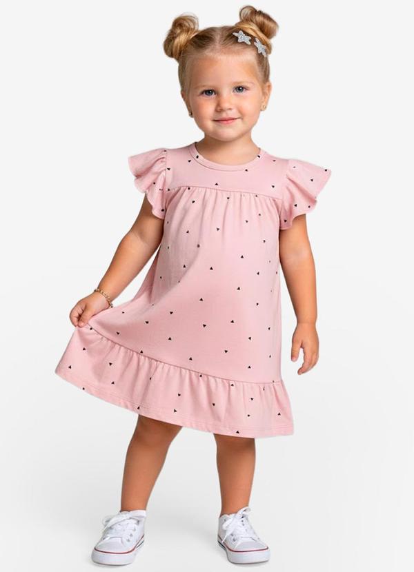 Select - Vestido Infantil com Manga Godê Rosa