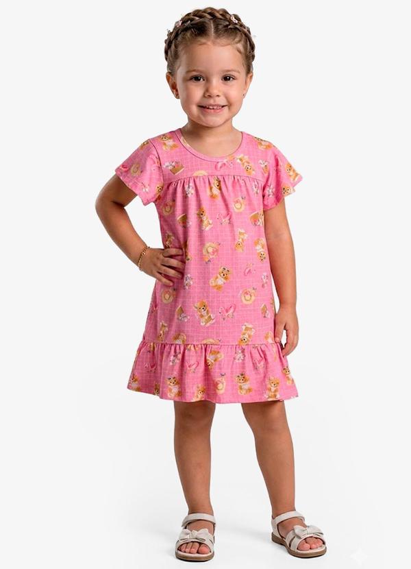 Select - Vestido Infantil com Manga Godê Rosa