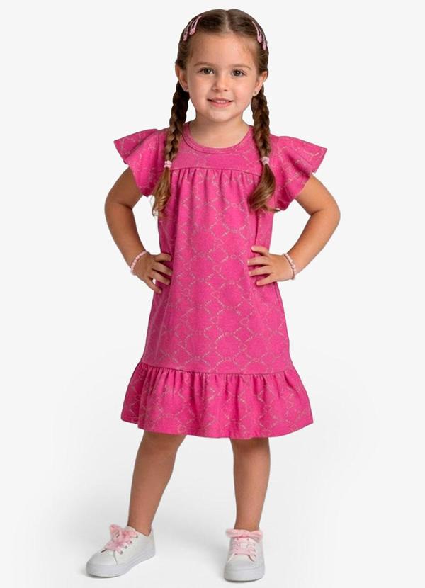 Select - Vestido Infantil com Manga Godê Rosa