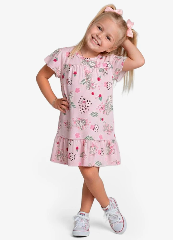 Select - Vestido Infantil com Manga Godê Rosa