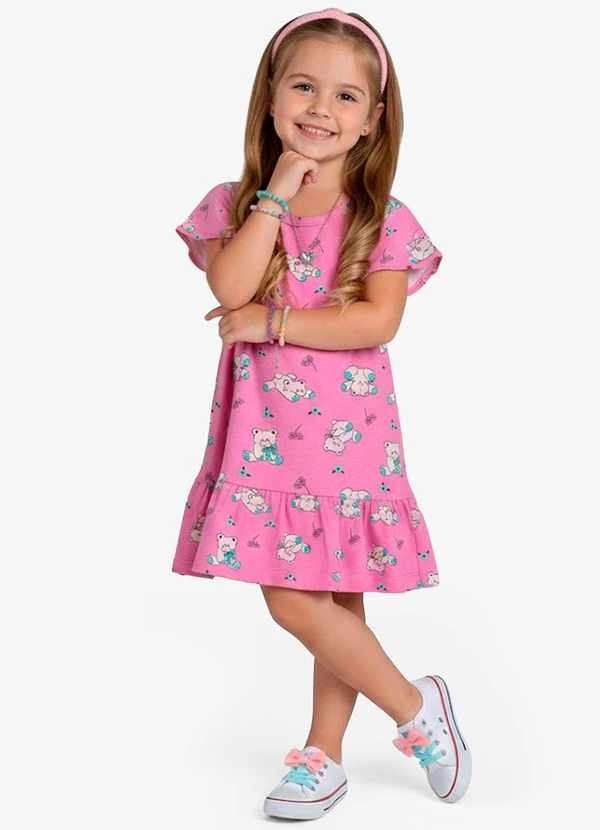 Select - Vestido Infantil com Manga Godê Rosa