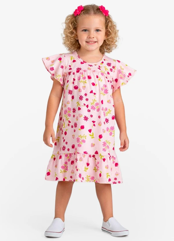 Select - Vestido Infantil com Manga Godê Rosa
