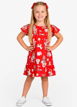Select - Vestido Infantil com Manga Godê Vermelho - SELECT