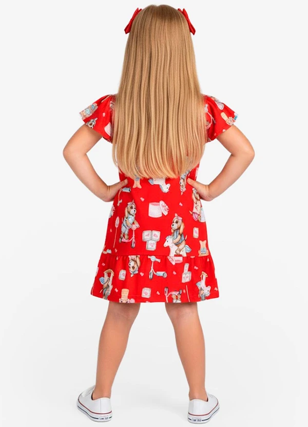 Select - Vestido Infantil com Manga Godê Vermelho 2