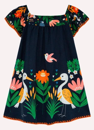 Nanai - Vestido Infantil com Ponto Concha Azul Marinho - NANAI