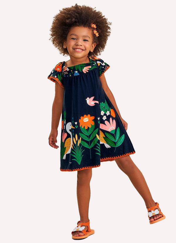 Nanai - Vestido Infantil com Ponto Concha Azul Marinho