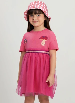 Vestido Infantil com Saia em Tule Três e Já Rosa - TRÊS E JÁ
