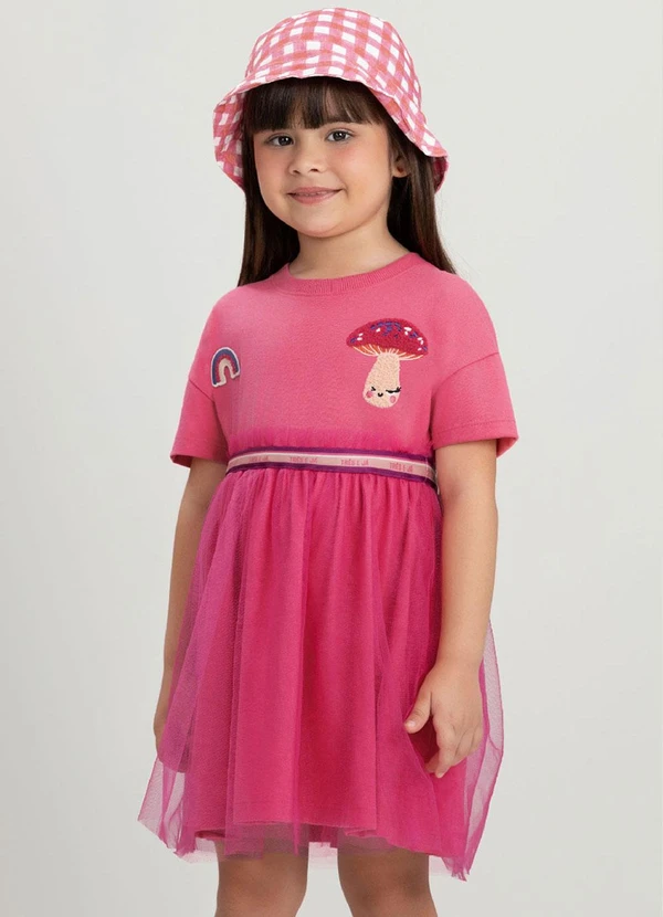 Três e Já - Vestido Infantil com Saia em Tule Três e Já Rosa