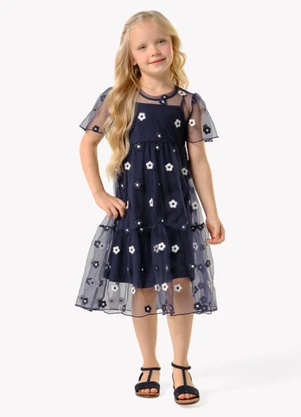 Trick Nick - Vestido Infantil com Sobreposição Azul - TRICK NICK
