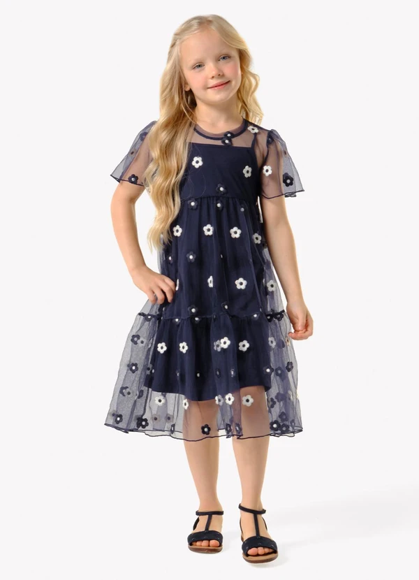 Trick Nick - Vestido Infantil com Sobreposição Azul