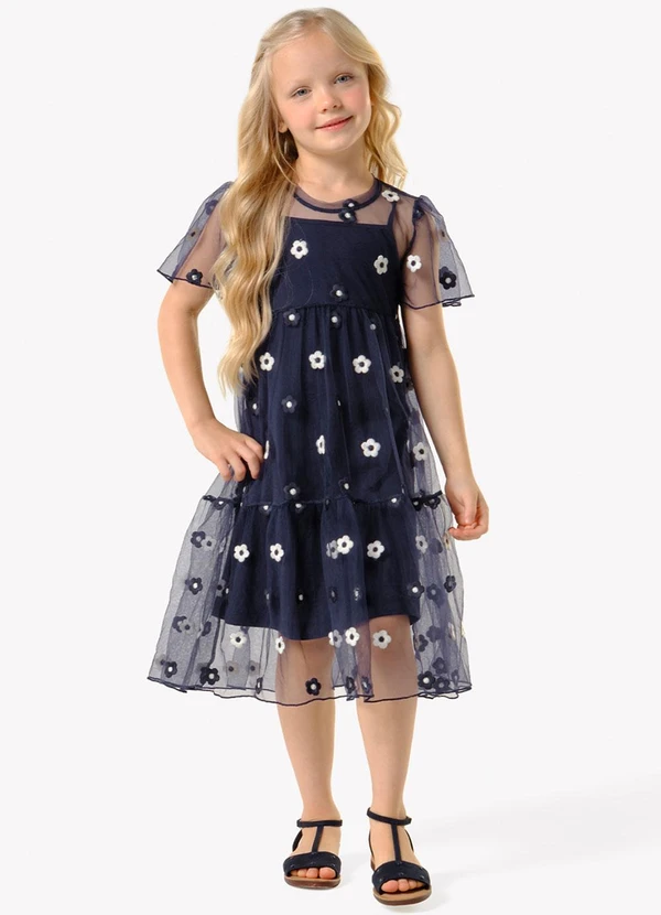 Trick Nick - Vestido Infantil com Sobreposição Azul