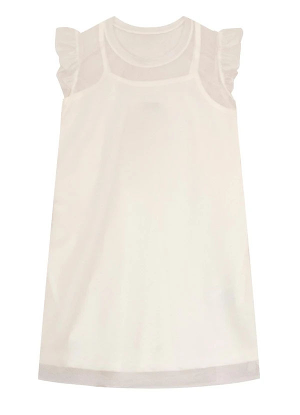 Select - Vestido Infantil com Sobreposição Bege