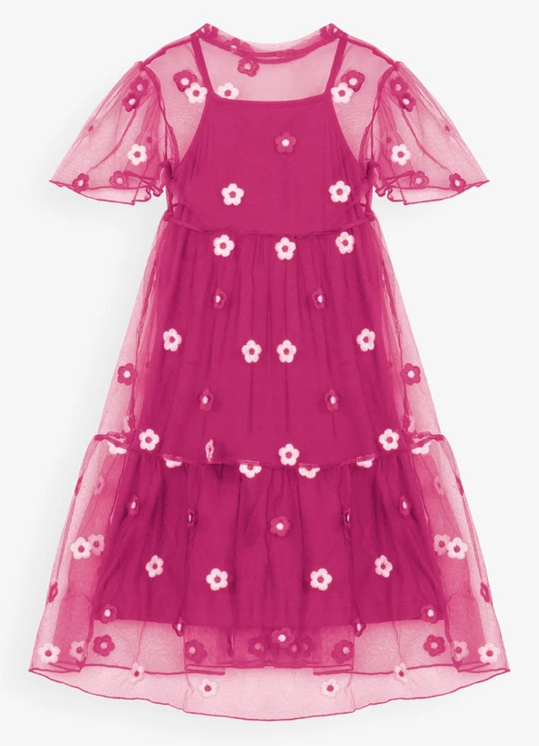 Trick Nick - Vestido Infantil com Sobreposição Rosa