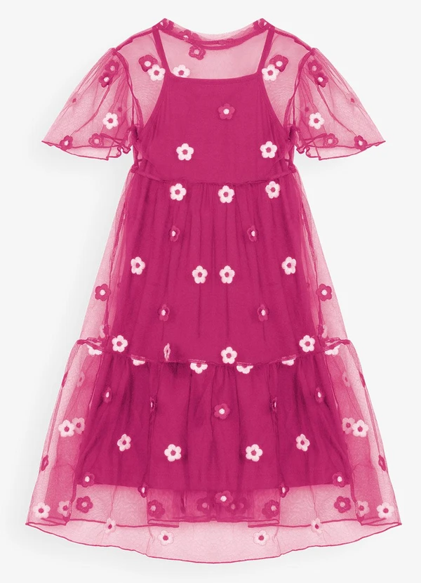 Trick Nick - Vestido Infantil com Sobreposição Rosa