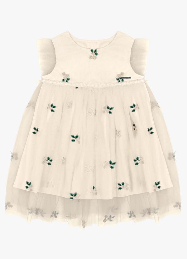 Trick Nick - Vestido Infantil com Tule e Bordado Bege