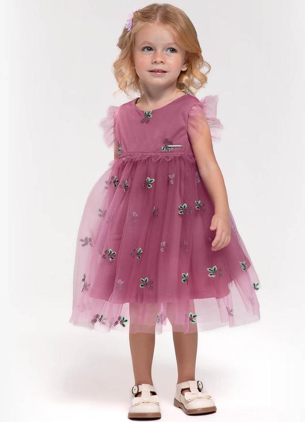 Trick Nick - Vestido Infantil com Tule e Bordado Rosa