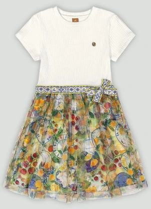Vestido Infantil com Tule Estampado Up Baby Branco - UP BABY