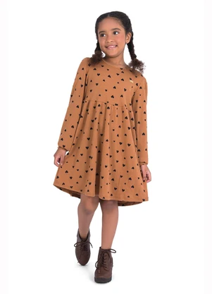 Duduka - Vestido Infantil Coração Bege - DUDUKA