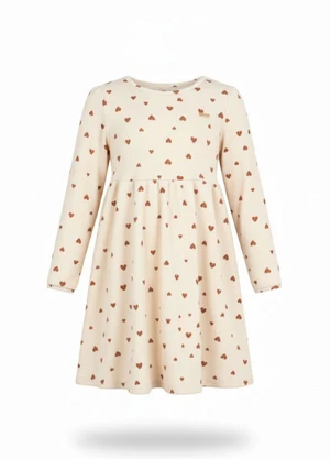 Duduka - Vestido Infantil Coração Bege - DUDUKA