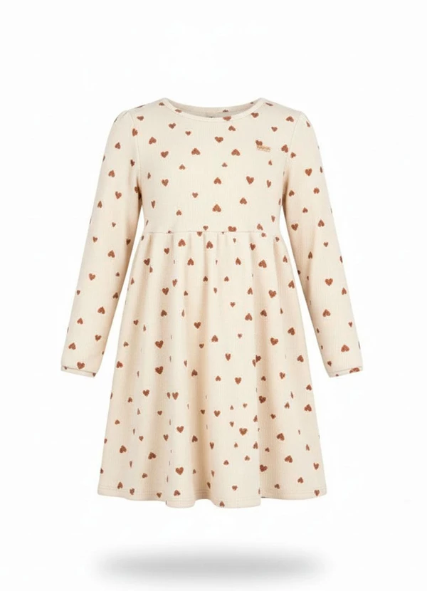 Duduka - Vestido Infantil Coração Bege