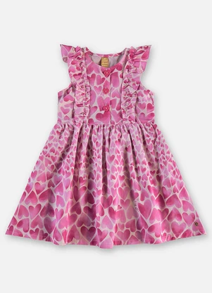 Up Baby - Vestido Infantil Corações Algodão Rosa - UP BABY
