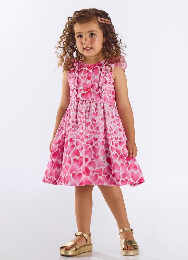 Up Baby - Vestido Infantil Corações Algodão Rosa