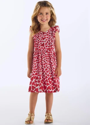 Up Baby - Vestido Infantil Corações Algodão Vermelho - UP BABY