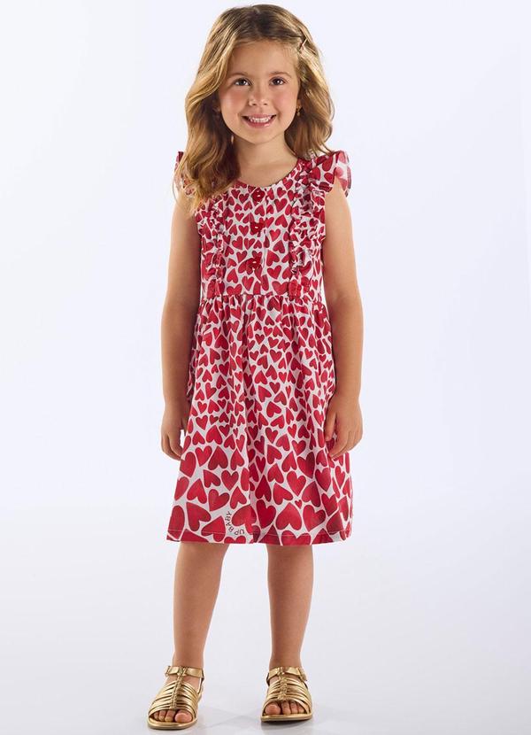 Up Baby - Vestido Infantil Corações Algodão Vermelho