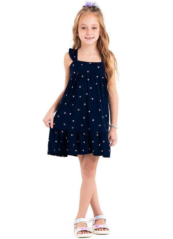 Rovi Kids - Vestido Infantil Corações Azul