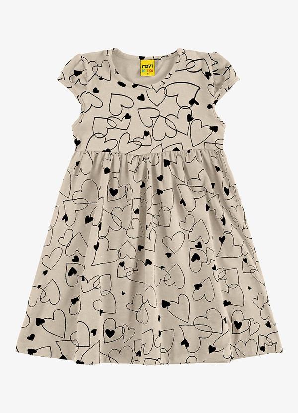 Rovi Kids - Vestido Infantil Corações Bege