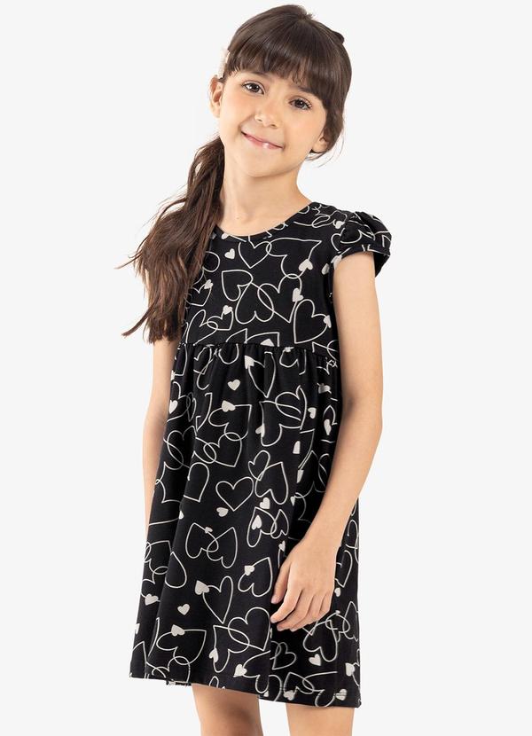 Rovi Kids - Vestido Infantil Corações Preto