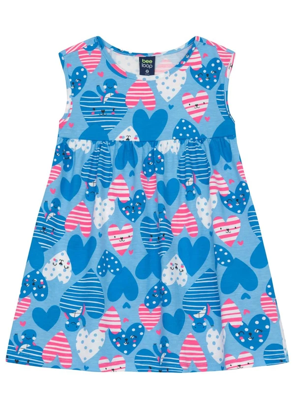 Bee Loop - Vestido Infantil Corações sem Manga Bee Loop Azul