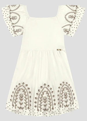 Kely Kety - Vestido Infantil Cotton Bordado Bege - KELY KETY