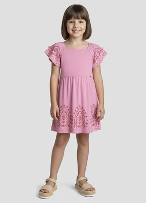 Kely Kety - Vestido Infantil Cotton Bordado Rosa - KELY KETY