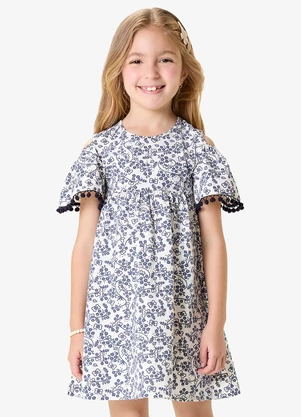 Rovi Kids - Vestido Infantil Cotton com Pompom Bege - ROVI KIDS