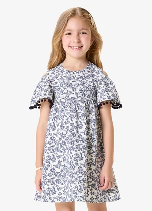 Rovi Kids - Vestido Infantil Cotton com Pompom Bege - ROVI KIDS